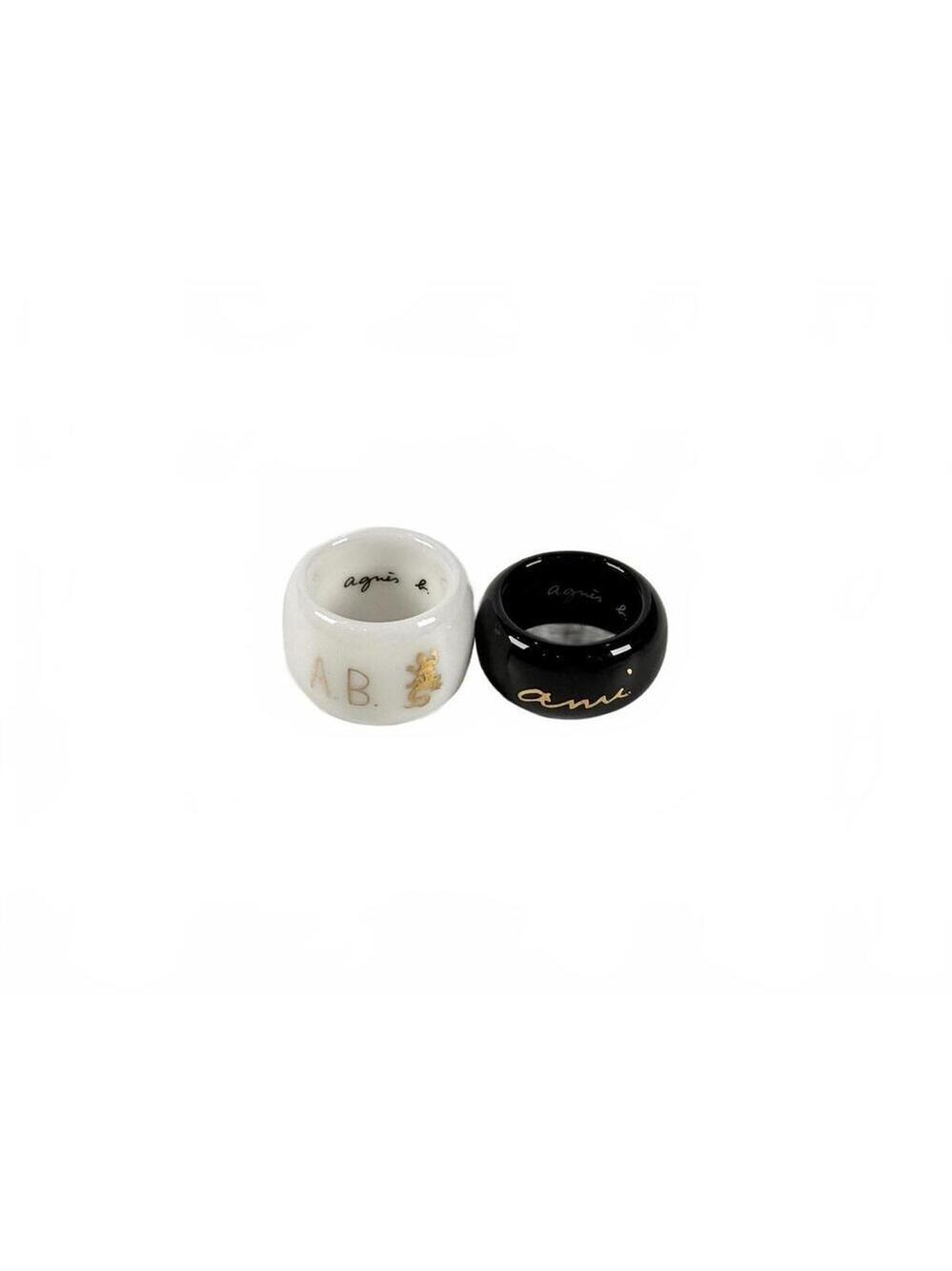 Agnes B. Ceramic Ring Set White Gold & Black Ami Logo French Designer Size 5.5